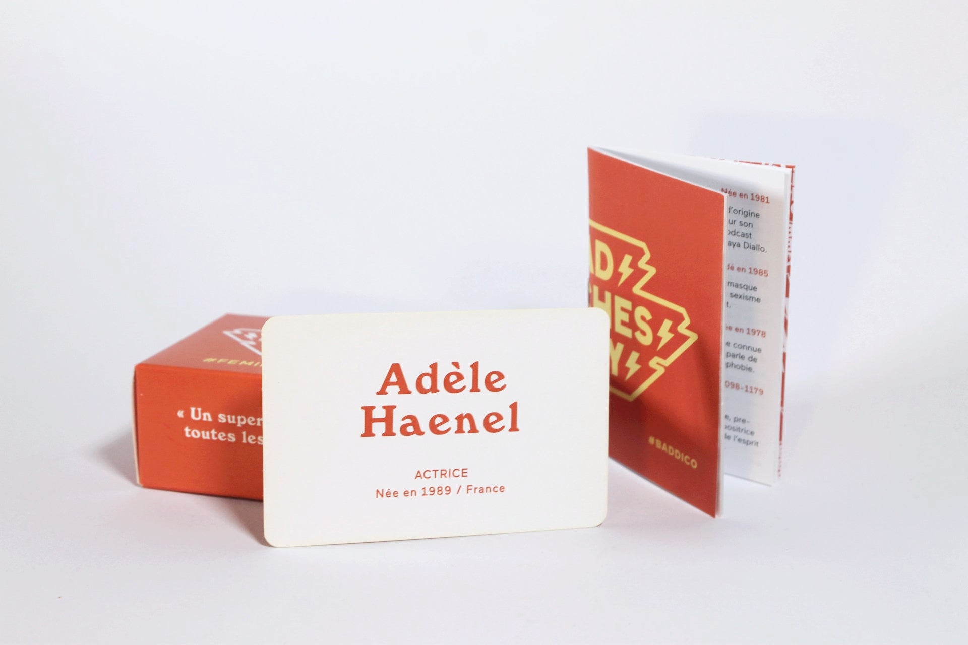 Cartes de l'extension Feminist Warriors du jeu Bad Bitches Only : l'actrice Adele Haenel, militante féministe